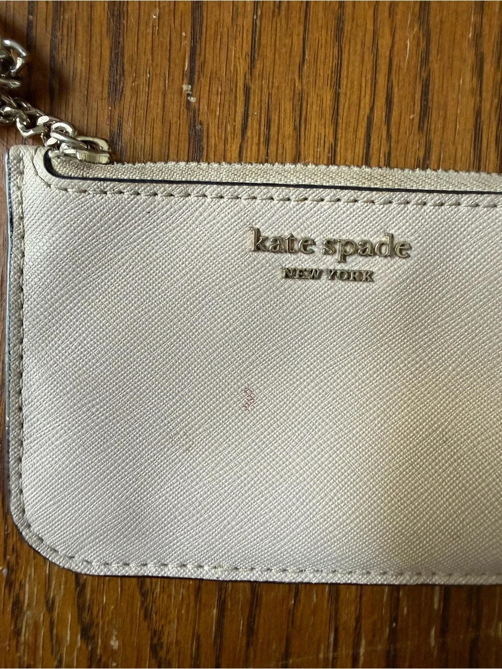 kate spade New York Cream Cardholder Keychain with Gold Logo